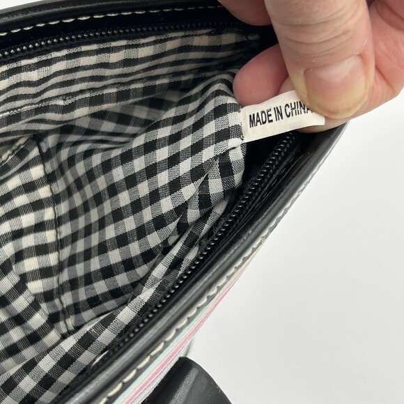 VINTAGE KATE SPADE NY Striped Satchel Pink Blue Coated Canvas Black Trim - RARE - Picture 14 of 16